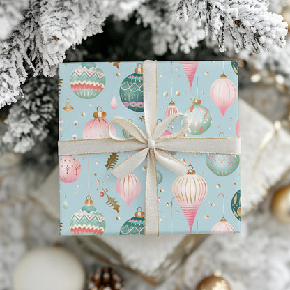 Christmas Wrapping Papers, Holiday Gift Wrap, Festive Vintage Ornaments, Pink & Green Xmas Design, Holiday Wrapping Paper Set