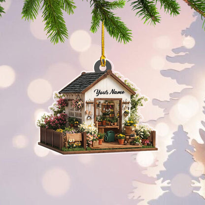 Personalized Garden House Shape Flat Ornament, Gardening Xmas Ornament, Xmas Gift for Gardener, Plant Lover Gift, Gardening Lover