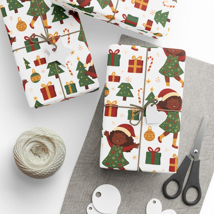 Black Christmas Wrapping Paper: Joyful Kids in Santa Hats