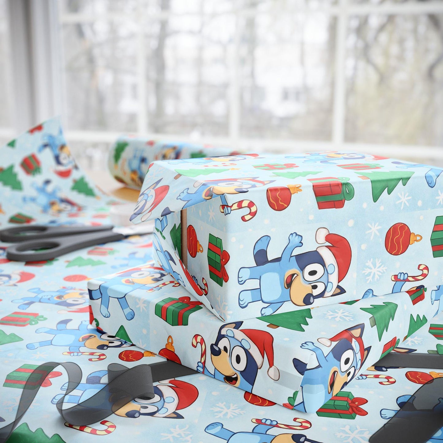 Cartoon Dog Christmas Wrapping Paper, Cute Holiday Gift Wrap with Santa Hat Dog, Festive Kids Party Gift Wrap Sheets