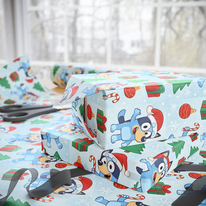 Cartoon Dog Christmas Wrapping Paper, Cute Holiday Gift Wrap with Santa Hat Dog, Festive Kids Party Gift Wrap Sheets