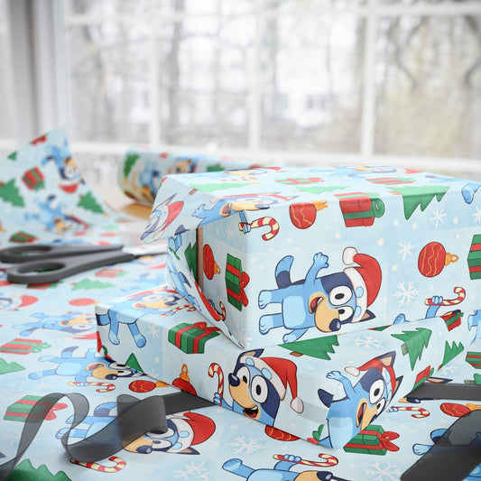 Cartoon Dog Christmas Wrapping Paper, Cute Holiday Gift Wrap with Santa Hat Dog, Festive Kids Party Gift Wrap Sheets
