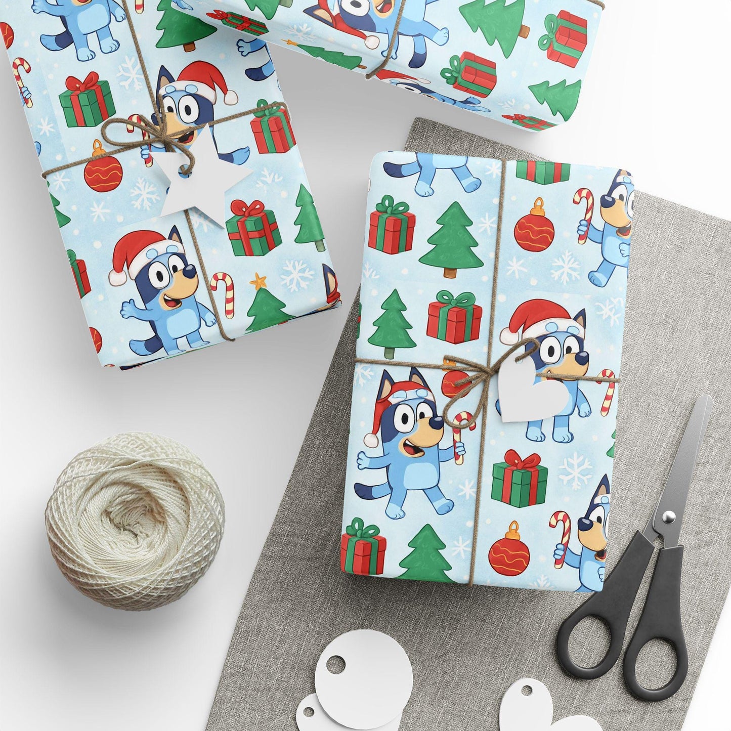 Cartoon Dog Christmas Wrapping Paper, Cute Holiday Gift Wrap with Santa Hat Dog, Festive Kids Party Gift Wrap Sheets