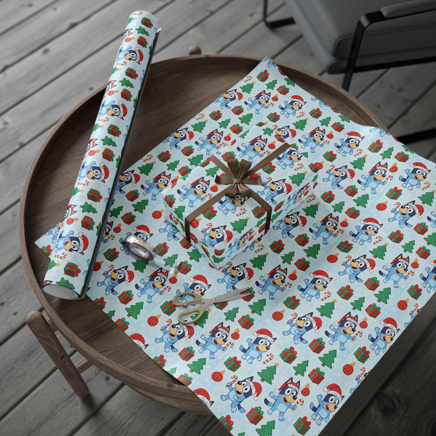Cartoon Dog Christmas Wrapping Paper, Cute Holiday Gift Wrap with Santa Hat Dog, Festive Kids Party Gift Wrap Sheets