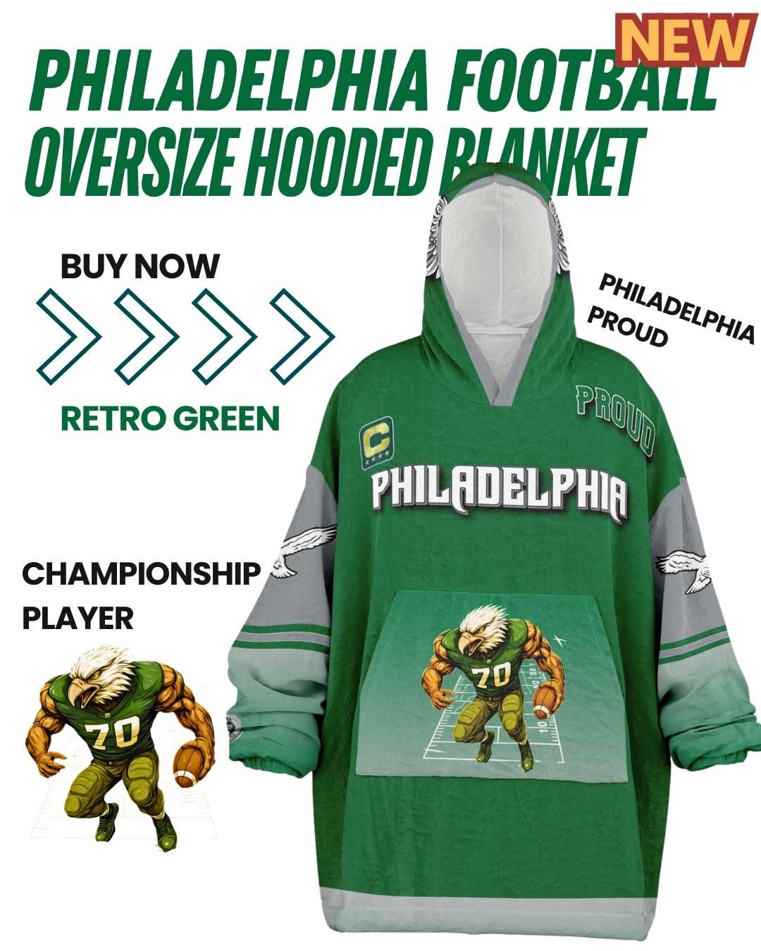 Philadelphia Football Proud Oversized Hooded Blanket Champion Player Green Fan Wear Gift The Bird Crew Gear