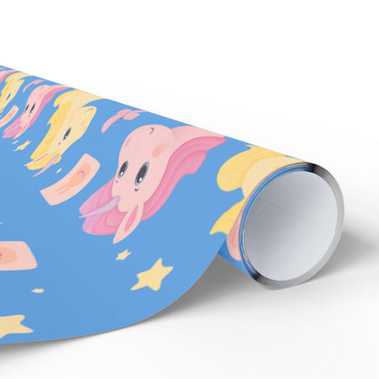 Cute Unicorn Wrapping Paper for Kids Birthday, Gift Wrap Roll, Rainbow Horse Party Supplies, Baby Shower Present Wrap, Blue Pastel