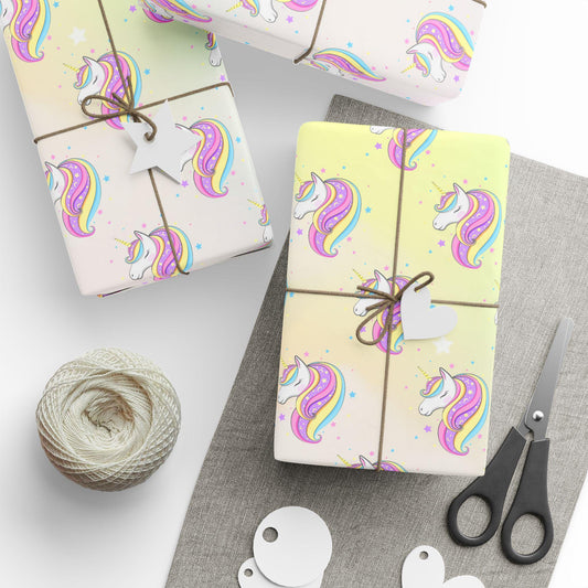 Pastel Rainbow Unicorn Wrapping Paper: Magical Birthday Gift Wrap