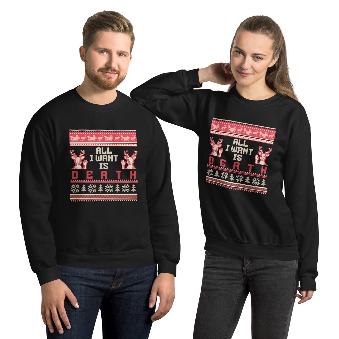 All I Want Is Death Christmas Jumper | Funny Dark Humour Xmas | Ugly Holiday Knitwear | Alternative Gothic Party Outfit