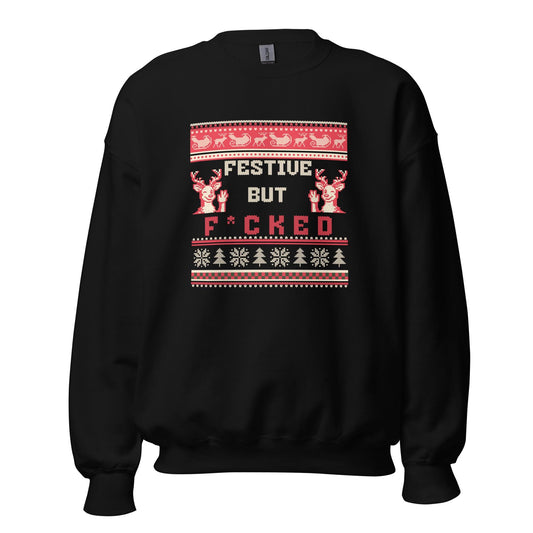 Festive But F*cked Alternative Christmas Jumper | Funny Rude Xmas | Ugly Holiday Knitwear | Secret Santa Humour Gift for Adults