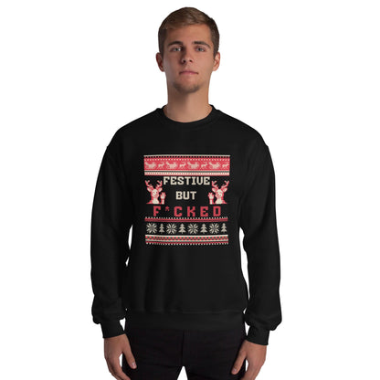 Festive But F*cked Alternative Christmas Jumper | Funny Rude Xmas | Ugly Holiday Knitwear | Secret Santa Humour Gift for Adults
