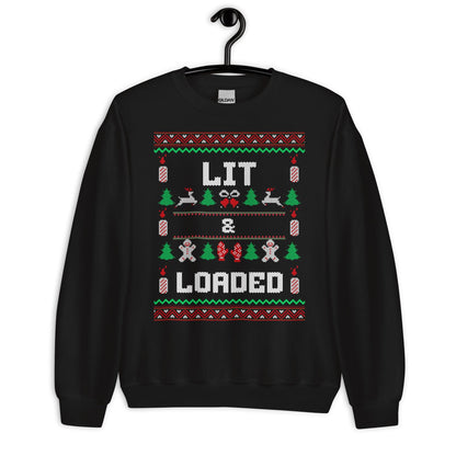 Lit & Loaded Funny Christmas Jumper | Ugly Xmas | Boozy Festive Party Outfit | Adult Secret Santa Gift