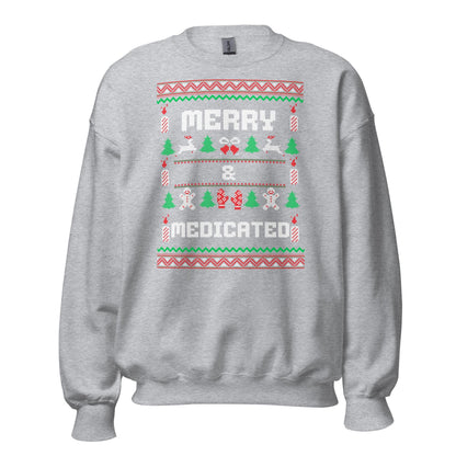 Merry & Medicated Funny Christmas Jumper | Ugly Xmas | Adult Festive Jumper | Secret Santa Novelty Gift