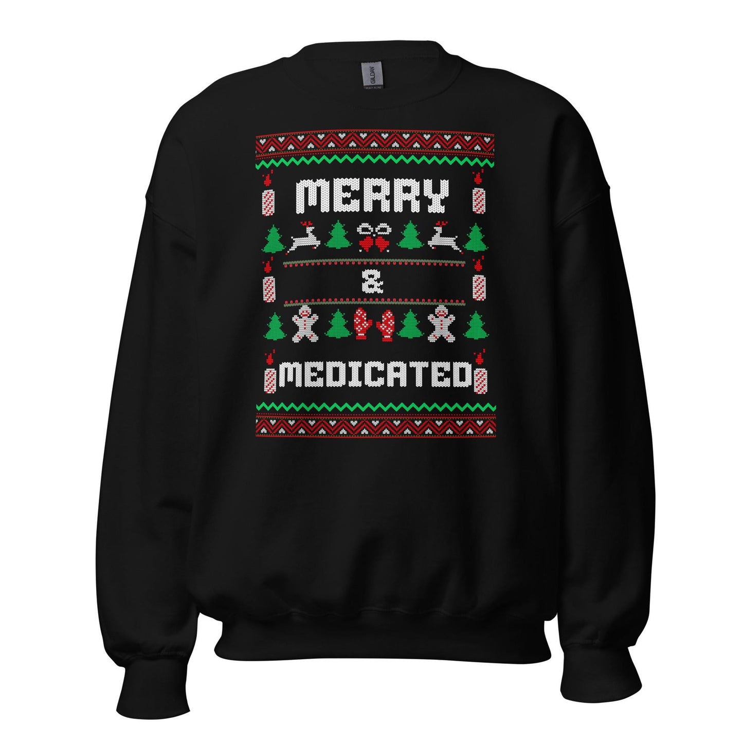 Merry & Medicated Funny Christmas Jumper | Ugly Xmas | Adult Festive Jumper | Secret Santa Novelty Gift