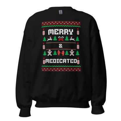 Merry & Medicated Funny Christmas Jumper | Ugly Xmas | Adult Festive Jumper | Secret Santa Novelty Gift