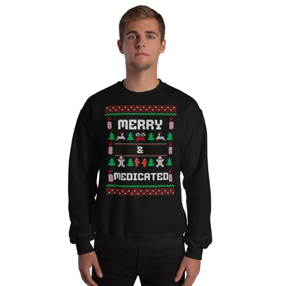 Merry & Medicated Funny Christmas Jumper | Ugly Xmas | Adult Festive Jumper | Secret Santa Novelty Gift