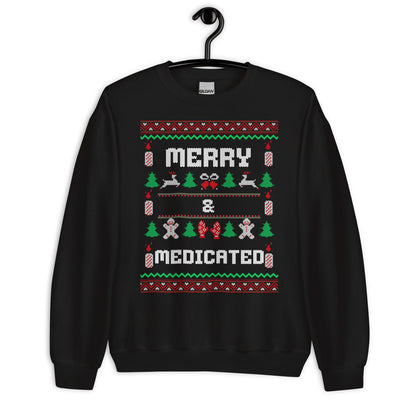 Merry & Medicated Funny Christmas Jumper | Ugly Xmas | Adult Festive Jumper | Secret Santa Novelty Gift