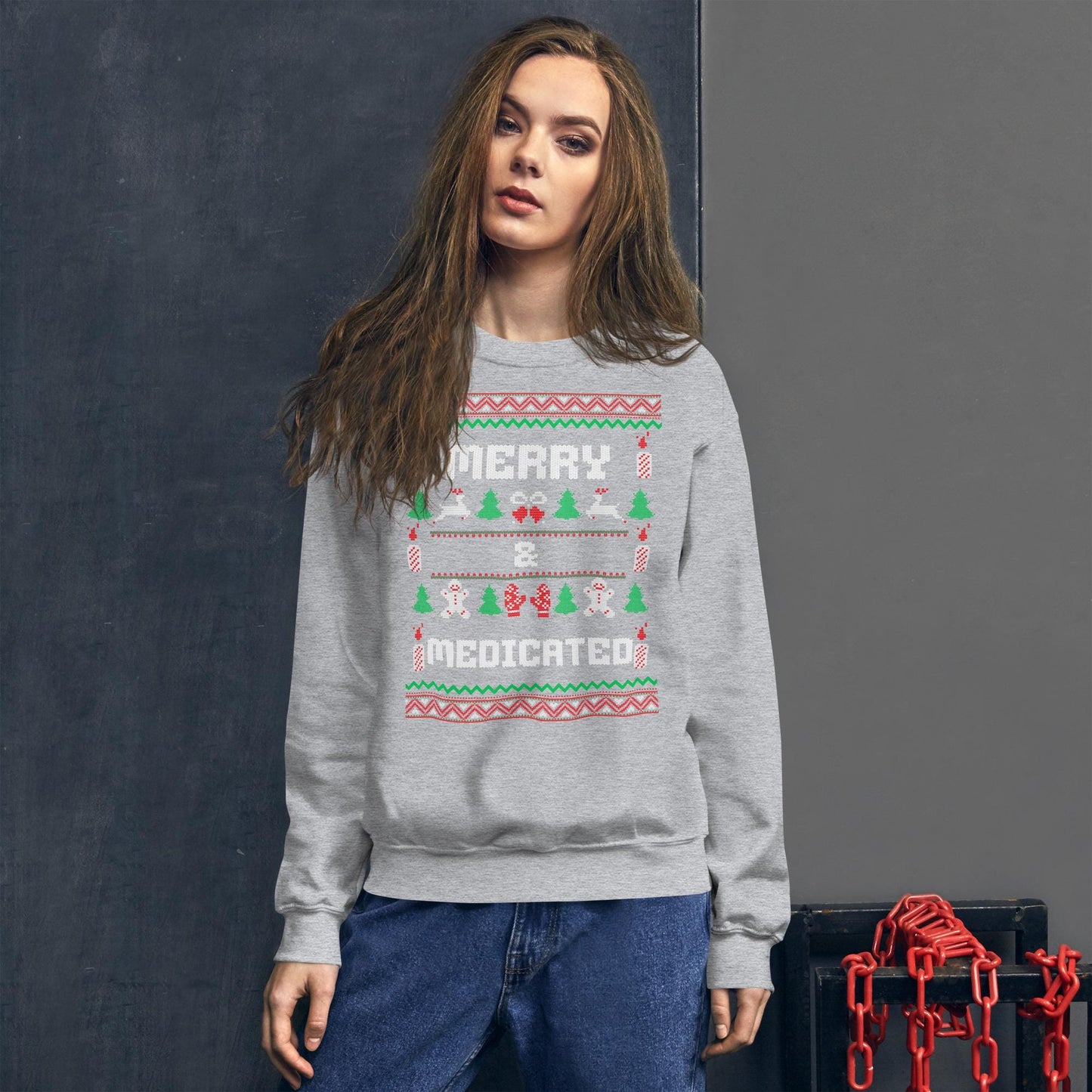 Merry & Medicated Funny Christmas Jumper | Ugly Xmas | Adult Festive Jumper | Secret Santa Novelty Gift