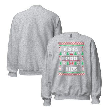Merry Crisis Kids Funny Christmas Jumper | Ugly Style Festive Knit | Sarcastic Xmas Party Jumper | Novelty Gag Gift for Adults