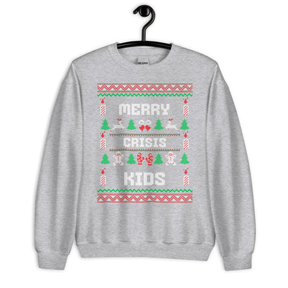Merry Crisis Kids Funny Christmas Jumper | Ugly Style Festive Knit | Sarcastic Xmas Party Jumper | Novelty Gag Gift for Adults