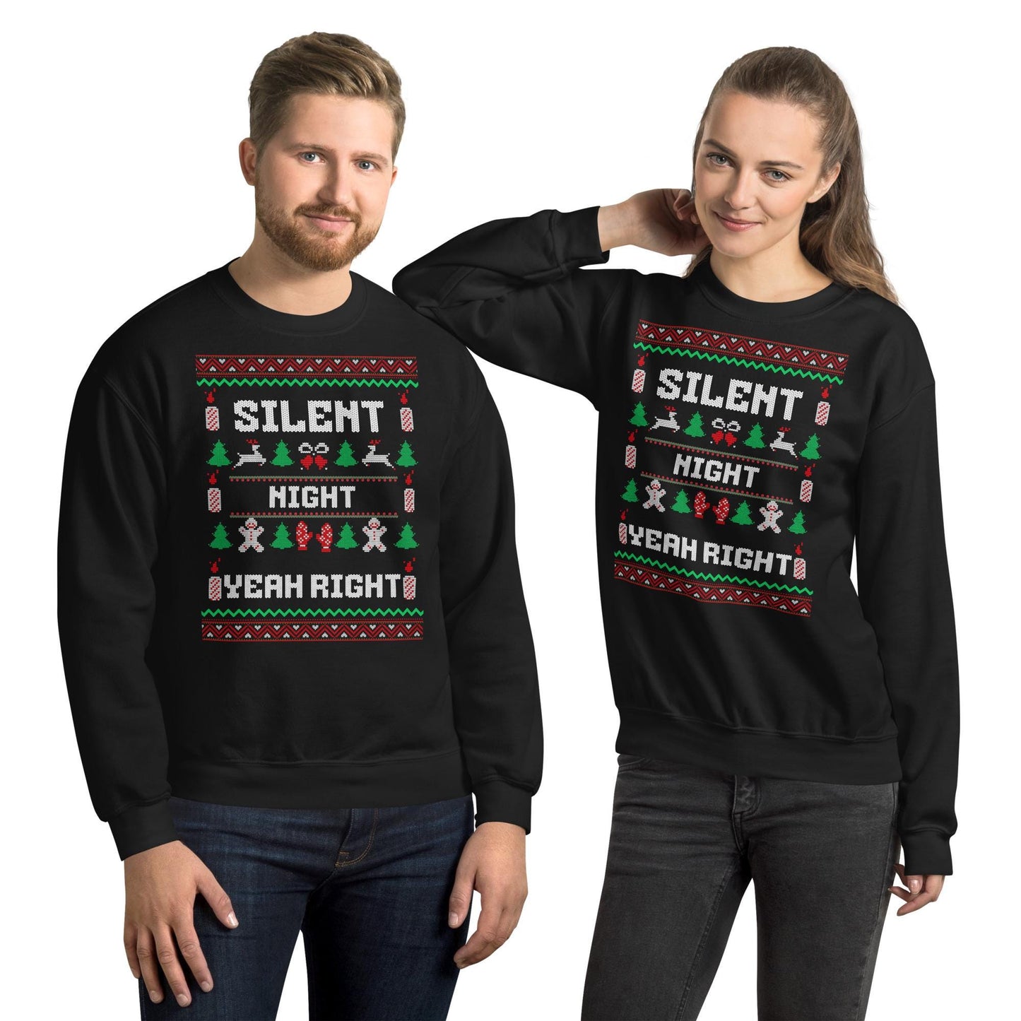 Silent Night Yeah Right Funny Christmas Jumper | Ugly Style Festive Knit | Sarcastic Xmas Jumper for Parties | Novelty Gag Gift
