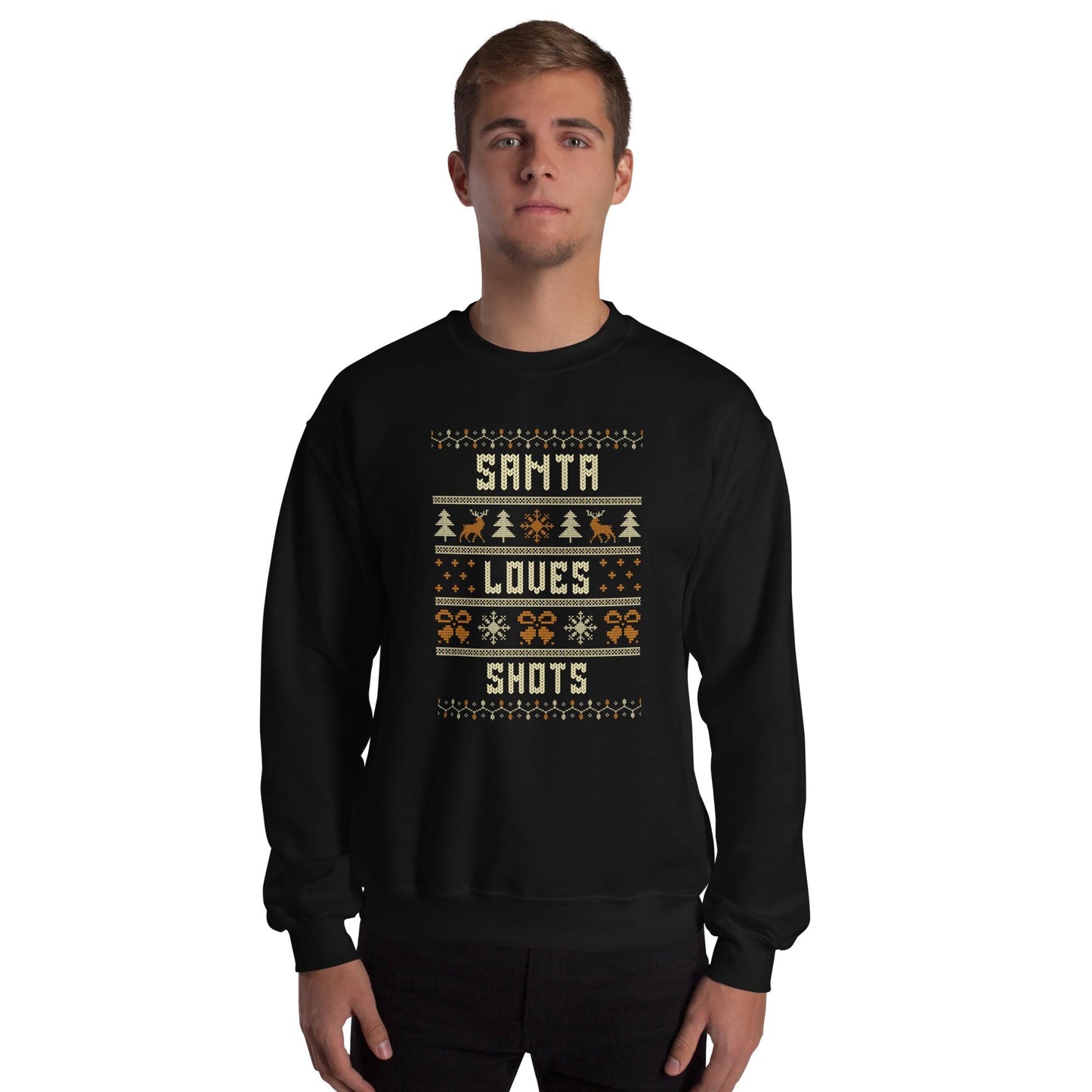 Santa Loves Shots Christmas Jumper | Funny Booze Xmas | Ugly Knitwear for Festive Parties | Secret Santa Drinking Gift