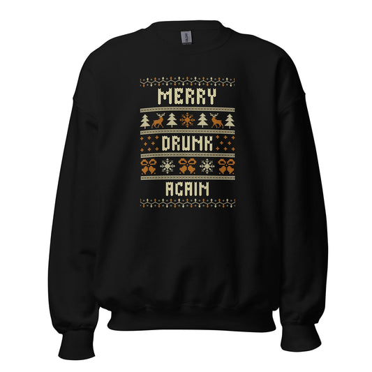 Merry Drunk Again Christmas Jumper | Funny Drinking Ugly Xmas | Boozy Festive Party Knitwear | Secret Santa Adult Gift