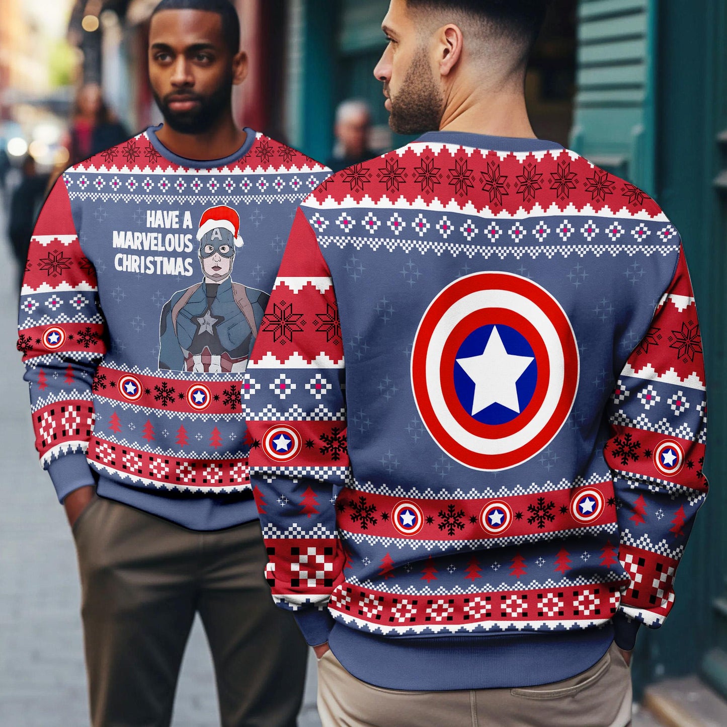 Have A Marvelous Christmas, Captain America Ugly Sweater, Superhero Movie Inspired Ugly Christmas Sweater, Avengers Xmas 2025 Gift