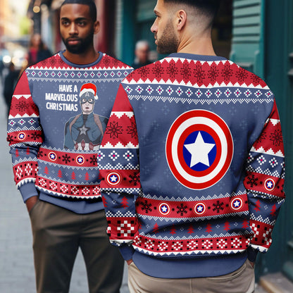 Have A Marvelous Christmas, Captain America Ugly Sweater, Superhero Movie Inspired Ugly Christmas Sweater, Avengers Xmas 2025 Gift