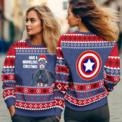 Have A Marvelous Christmas, Captain America Ugly Sweater, Superhero Movie Inspired Ugly Christmas Sweater, Avengers Xmas 2025 Gift