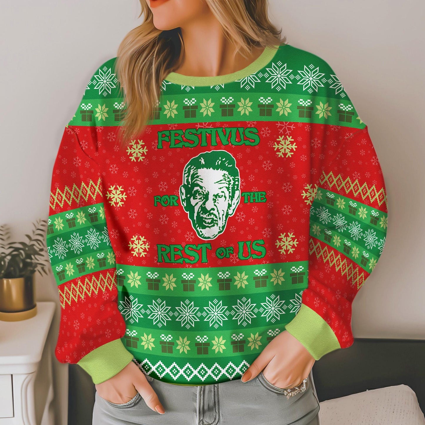 A Festivus For The Rest Of Us Ugly Christmas Sweater, Funny Meme Xmas, Tv Series Holiday Ugly Sweater, Christmas Party George Costanza Gifts