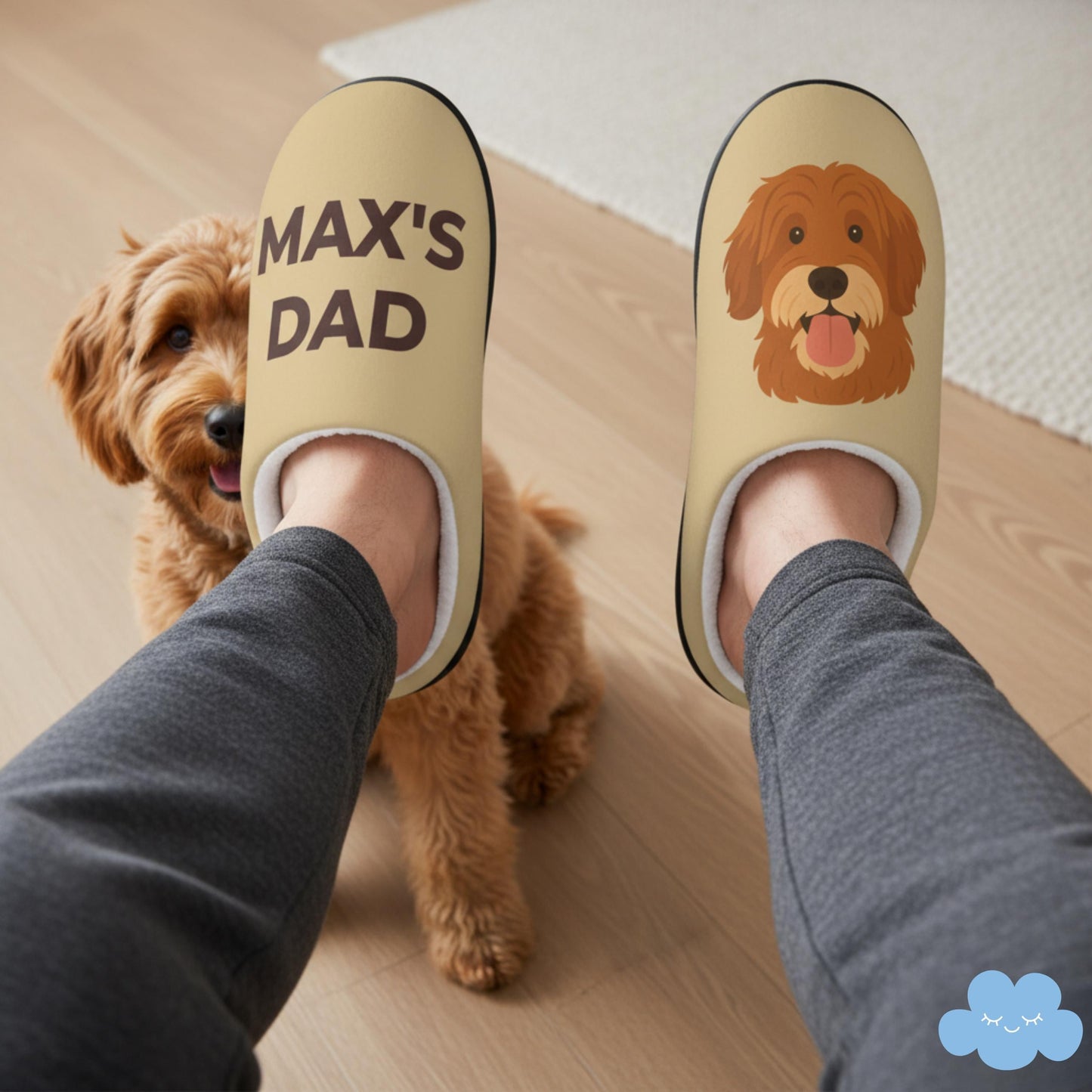 Personalized Pet Slippers for Men, Custom Dog or Cat Illustration with Name