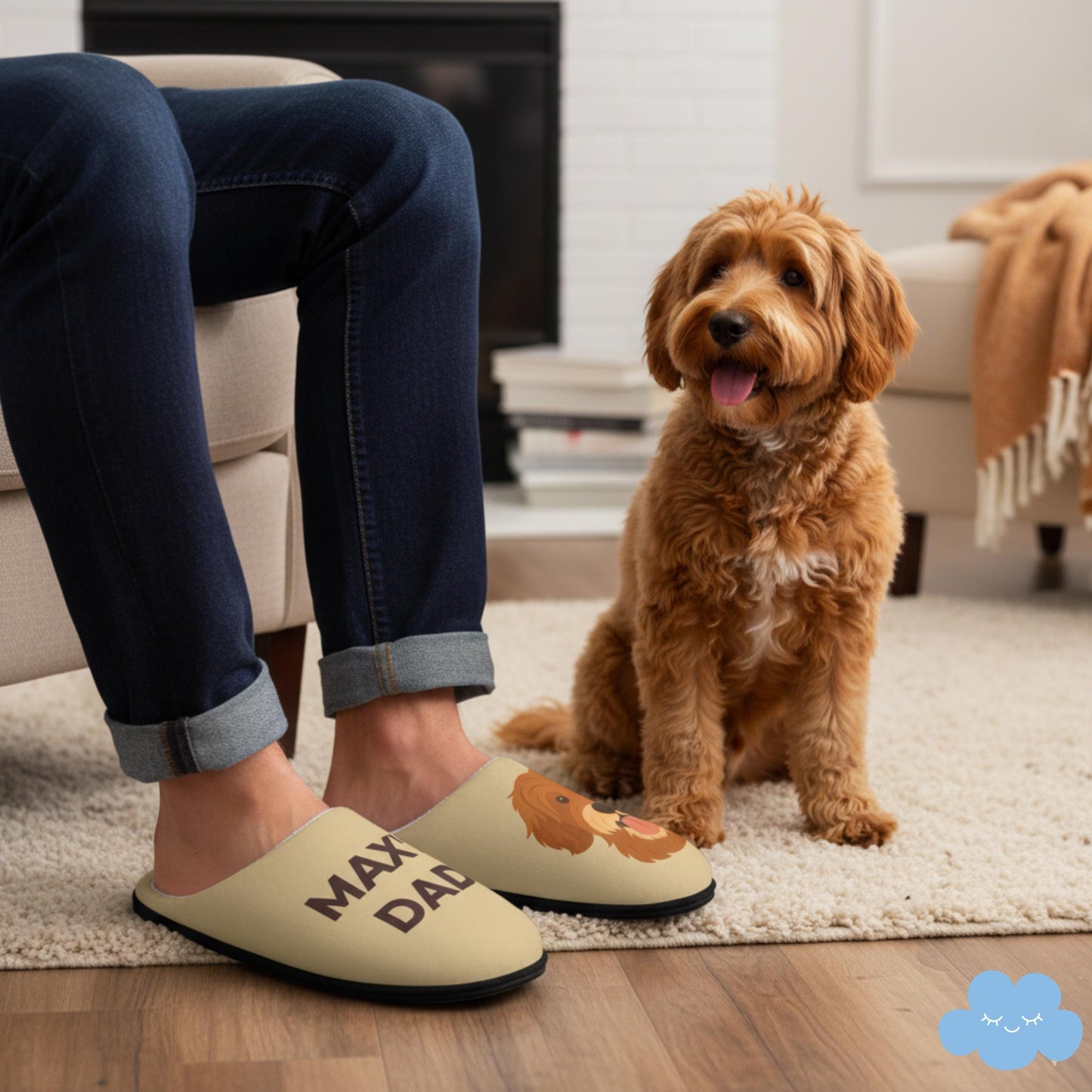 Personalized Pet Slippers for Men, Custom Dog or Cat Illustration with Name