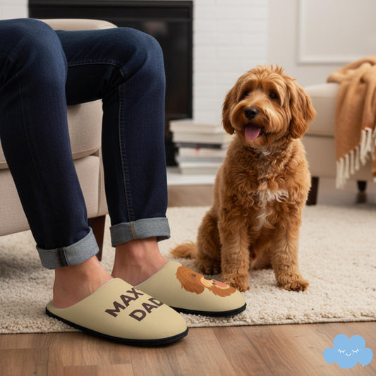 Personalized Pet Slippers for Men, Custom Dog or Cat Illustration with Name