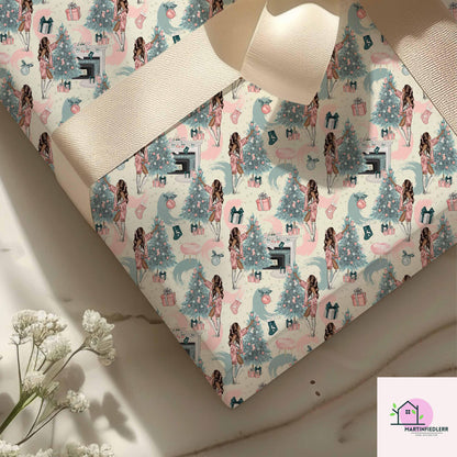 Vintage Pastel Christmas Wrapping Paper: Retro Ornament Design