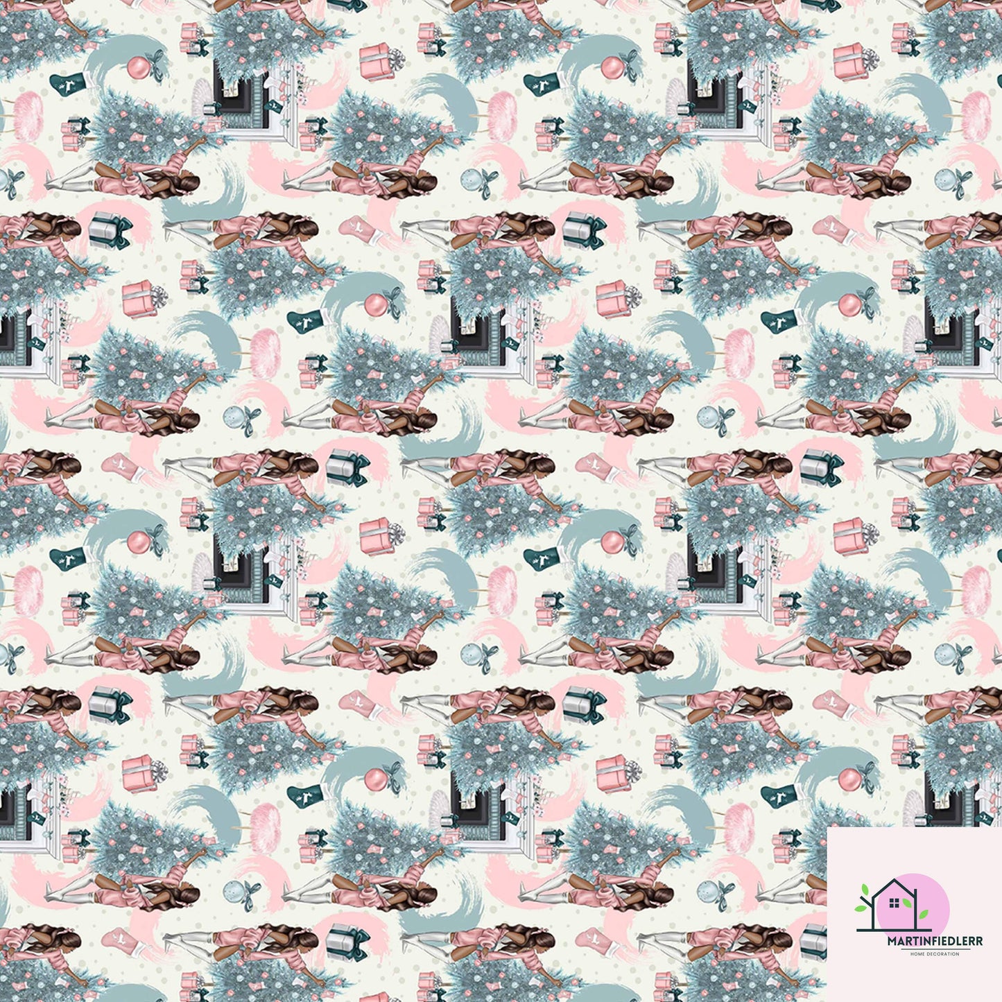 Vintage Pastel Christmas Wrapping Paper: Retro Ornament Design