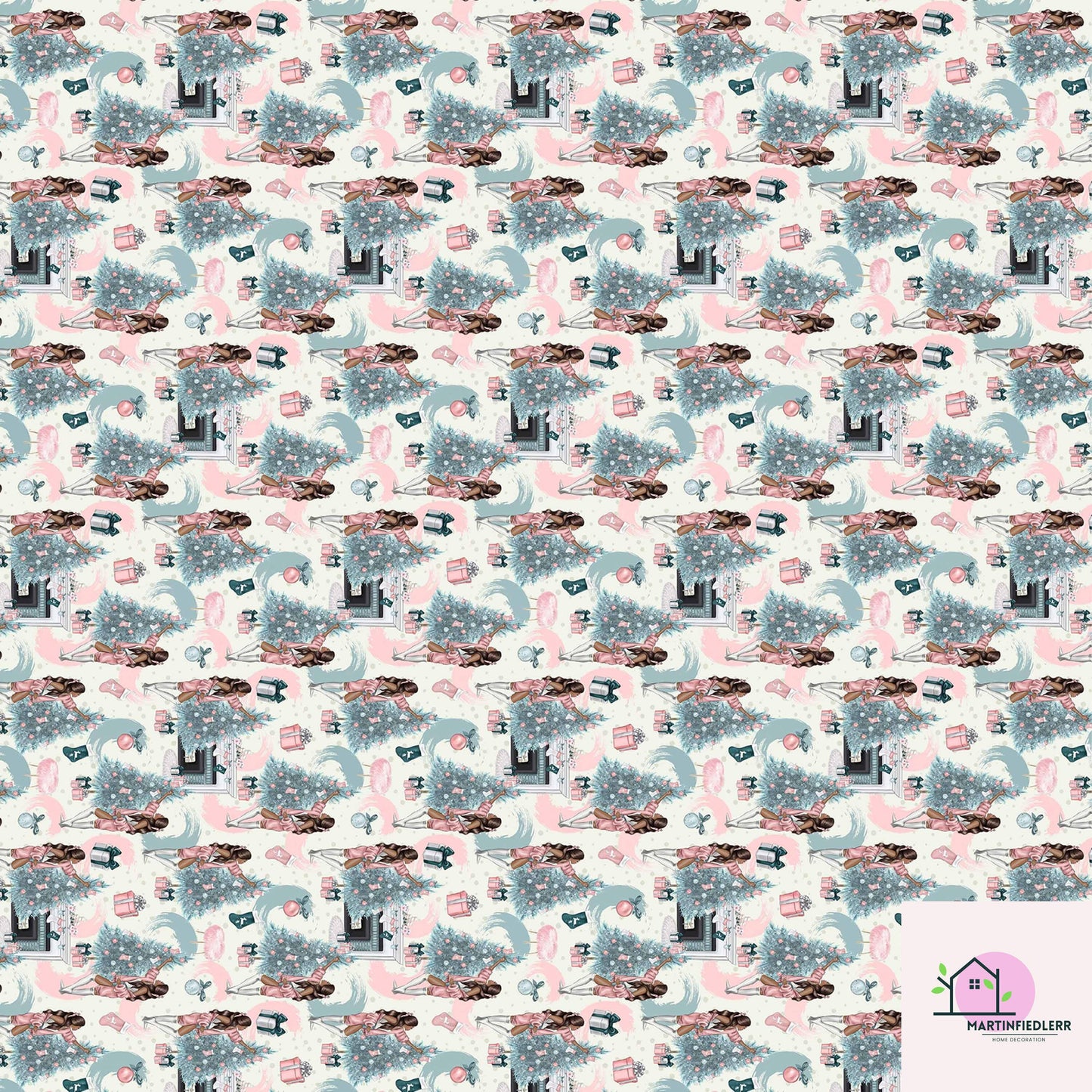 Vintage Pastel Christmas Wrapping Paper: Retro Ornament Design