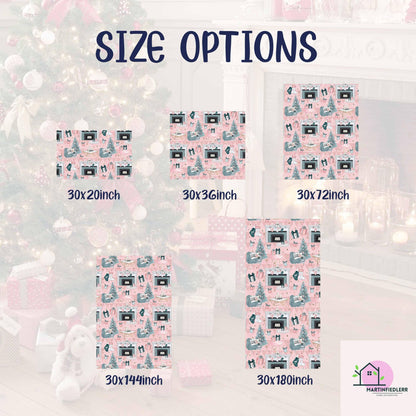 Pastel Pink Christmas Wrapping Paper: Modern Vintage Fireplace Gift Wrap