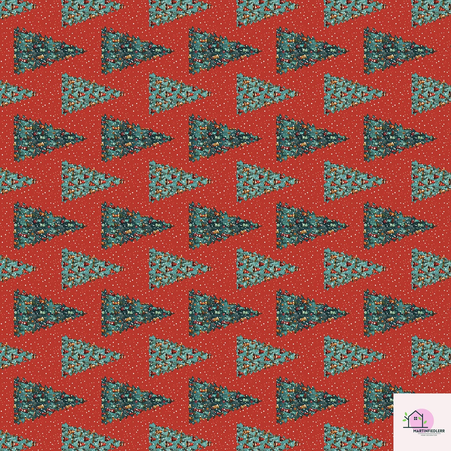 Red Christmas Tree Wrapping Paper, Holiday Gift Wrap Sheets, Festive Green Pine Forest Packaging, Traditional Winter Seasonal Style