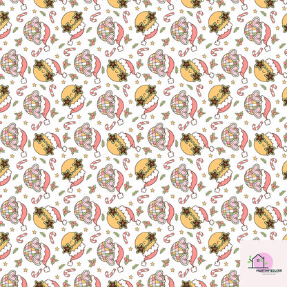 Christmas Ornament Wrapping Paper, Golden Bell Holiday Gift Wrap Sheets, Candy Cane Star Packaging, Festive Pink Red Green Style