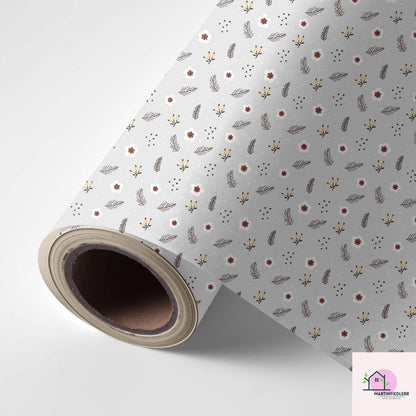 Beige Floral Christmas Wrapping Paper: Elegant Festive Gift Wrap