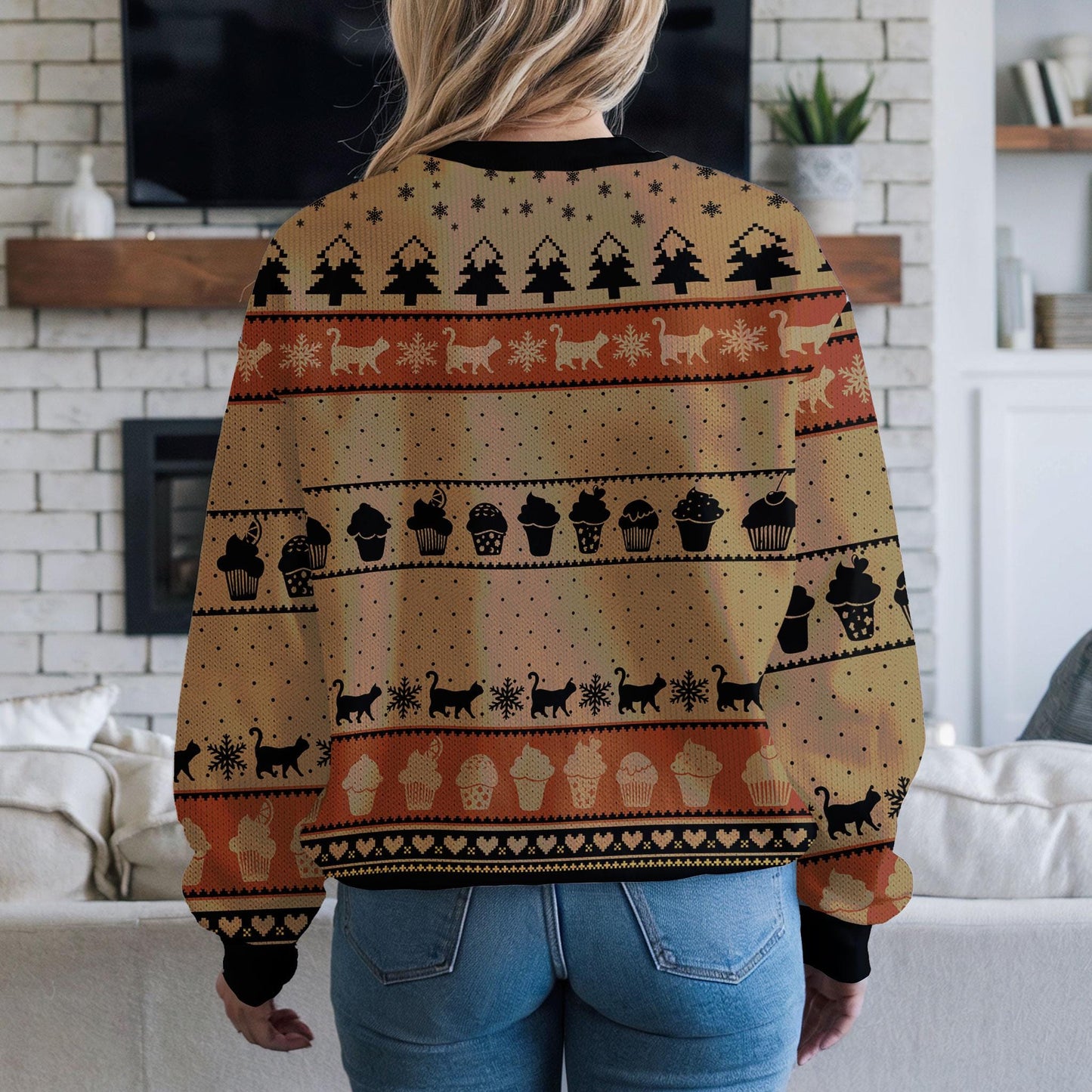 Funny Cat Ugly Christmas Sweater Shut The Fucupcakes Holiday Sweatshirt, Black Cat Baker Xmas Jumper Sweater Gift for Cat Lovers Bakers