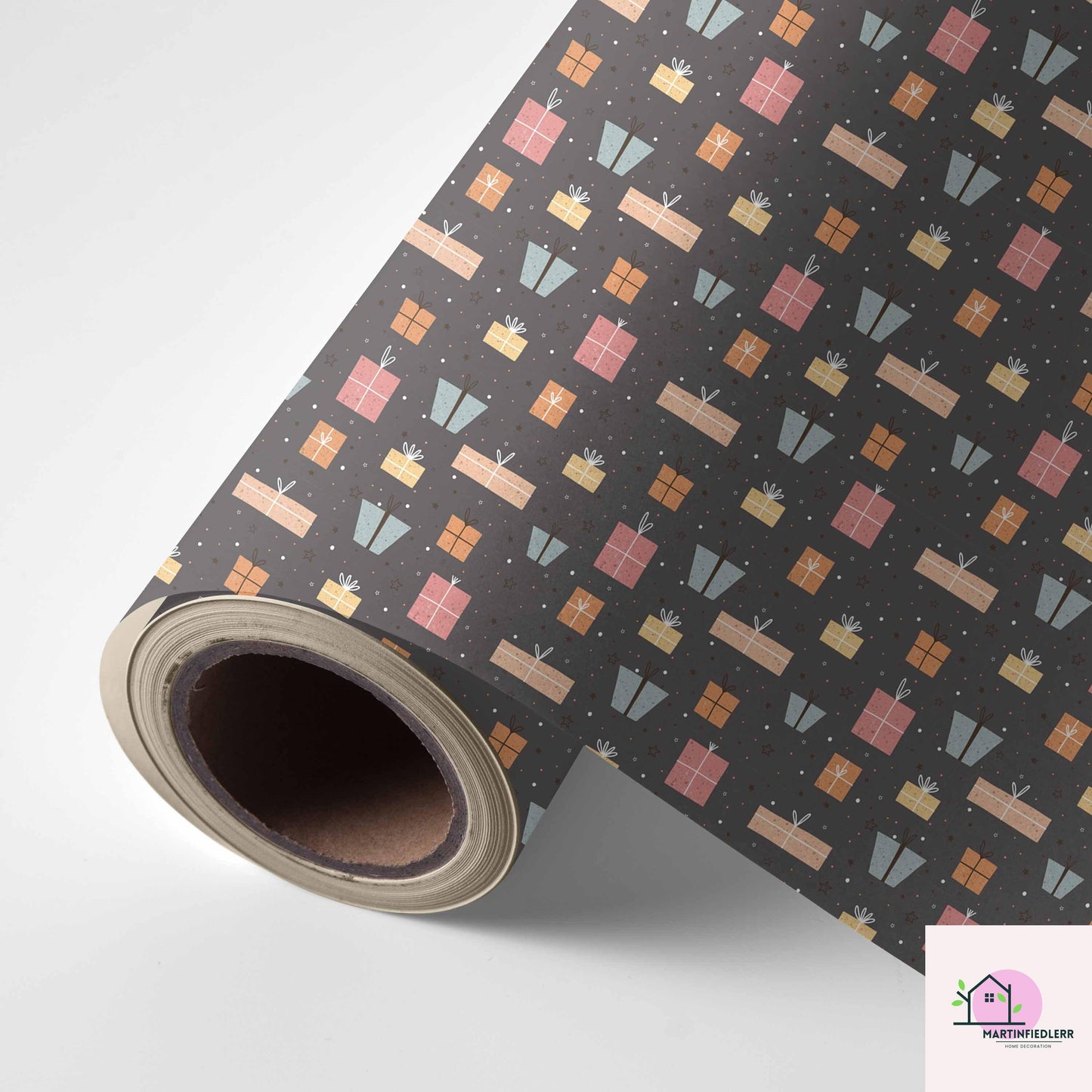 Christmas Gift Wrapping Paper: Pastel Boxes on Charcoal, Festive Holiday Style