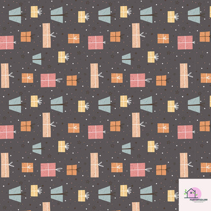 Christmas Gift Wrapping Paper: Pastel Boxes on Charcoal, Festive Holiday Style