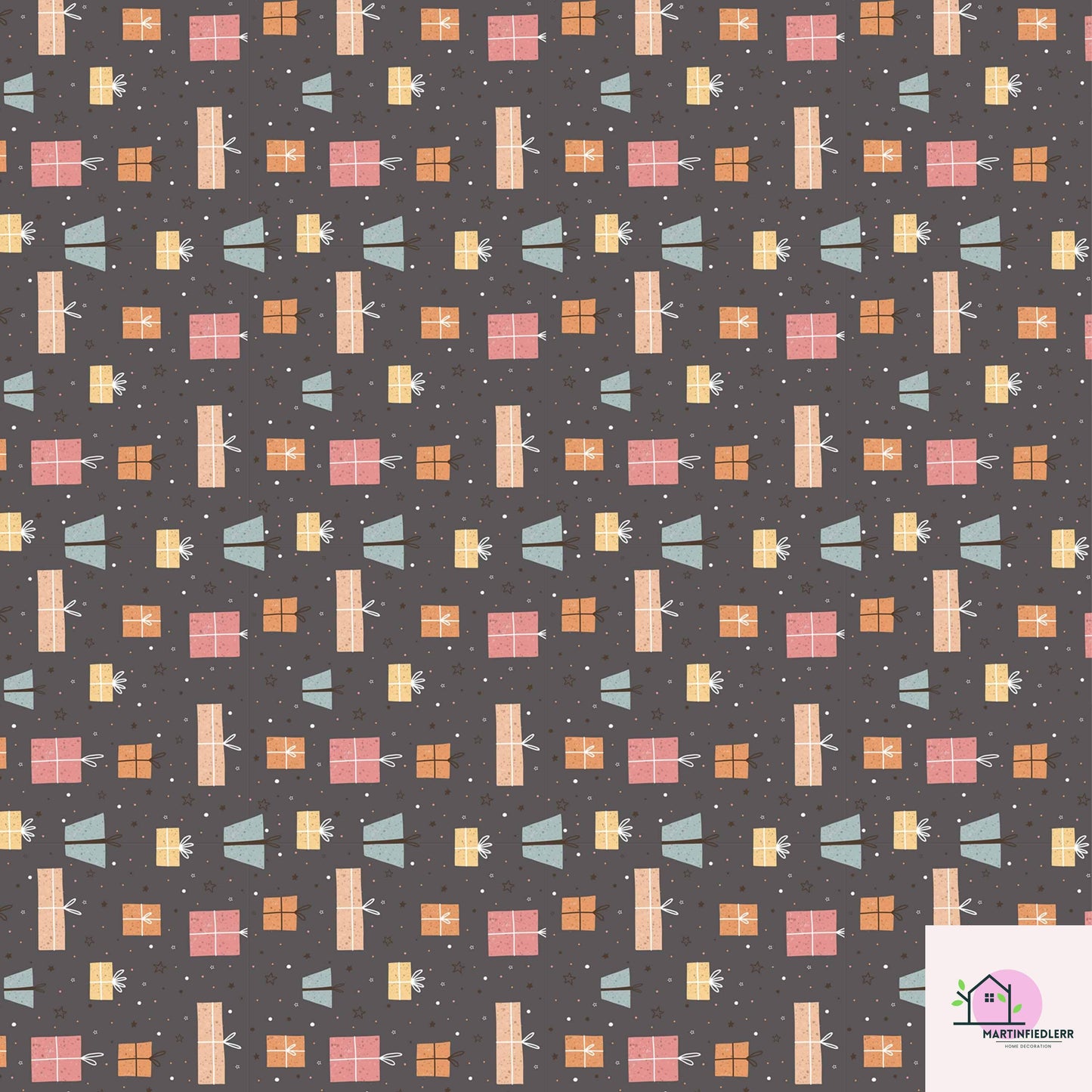 Christmas Gift Wrapping Paper: Pastel Boxes on Charcoal, Festive Holiday Style