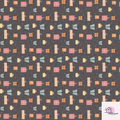 Christmas Gift Wrapping Paper: Pastel Boxes on Charcoal, Festive Holiday Style