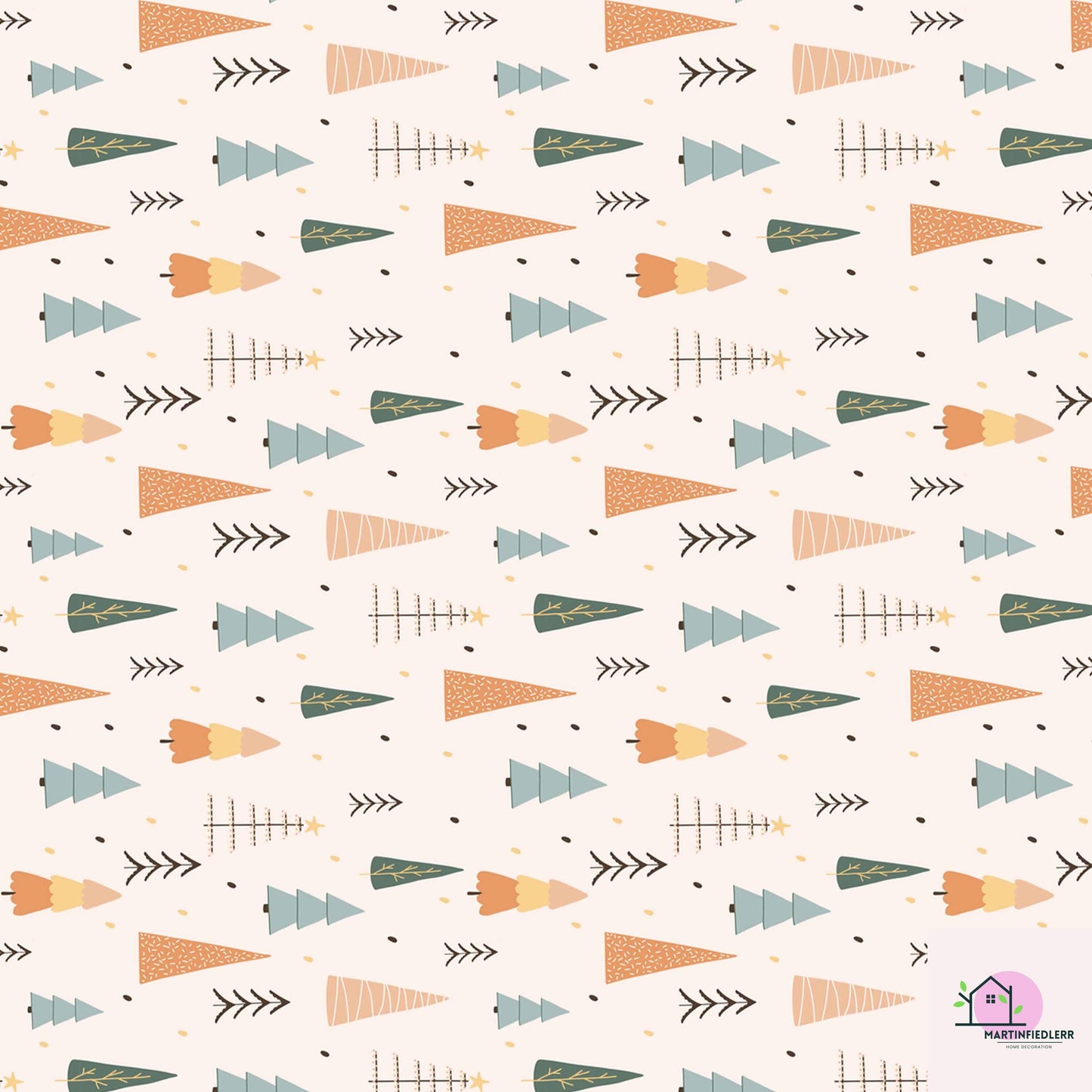 Scandinavian Christmas Tree Wrapping Paper, Minimal Holiday Gift Wrap Sheets, Modern Rustic Winter Packaging, Festive Colorful Style