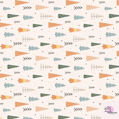 Scandinavian Christmas Tree Wrapping Paper, Minimal Holiday Gift Wrap Sheets, Modern Rustic Winter Packaging, Festive Colorful Style