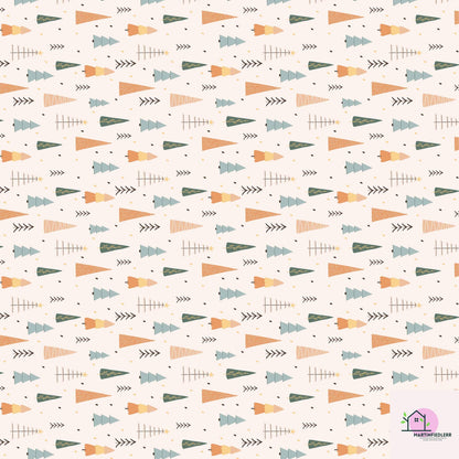 Scandinavian Christmas Tree Wrapping Paper, Minimal Holiday Gift Wrap Sheets, Modern Rustic Winter Packaging, Festive Colorful Style