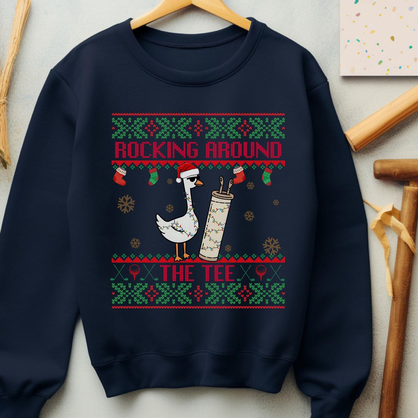 Rockin' Around the Christmas Tree Shirt Silly Goose Sweatshirt Golf Ugly Secret Santa Gift Ideas Ugly Party