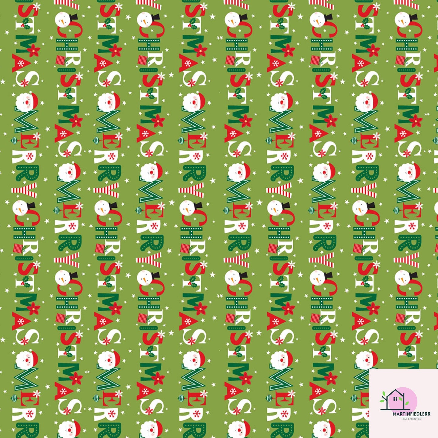Green Christmas Wrapping Paper: Santa, Tree, Candy Cane Design